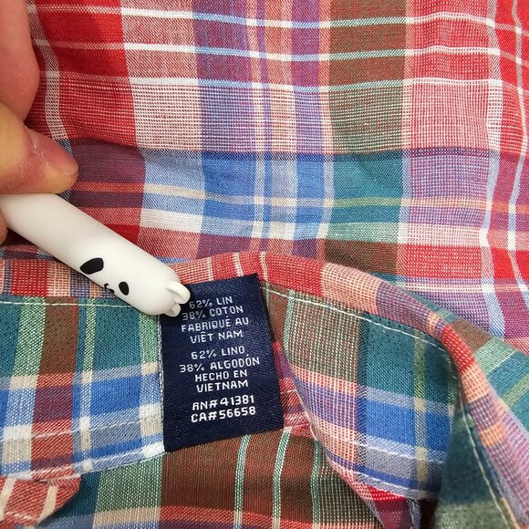 Ralph Lauren Chaps Linen Blend Colorful Plaid Shirt Mens Sz L Preppy Work Casual - Picture 9 of 9